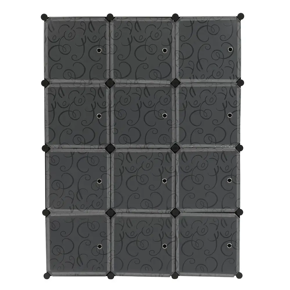 

12-Cube Closet Organizer - DIY Storage Shelves Cabinet with Doors, Stylish Black & White Design for Easy Organization
