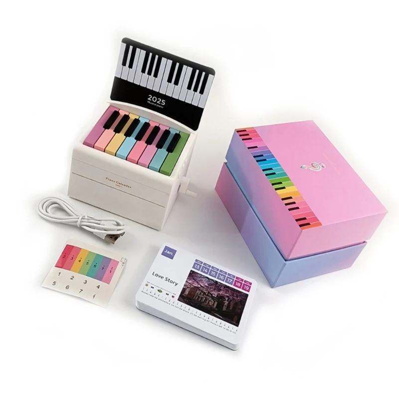 Decorative 2025 Small Piano Calendar with 15 Functional Keys and Music Sheets Present for Students and Professionals