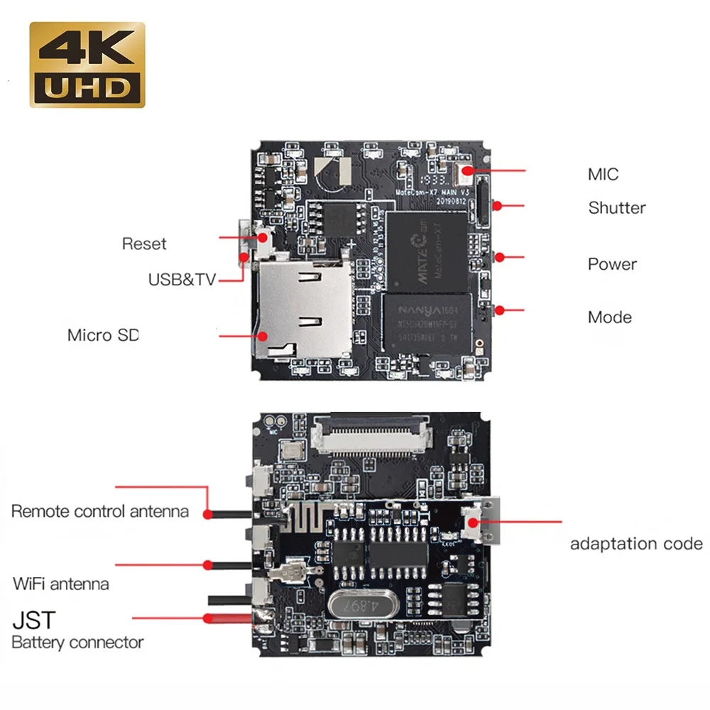 Mini Camera X7 X9 4K DVR USB Cameras Module NT96675 Compact PCB Board to replace (without lens)