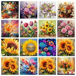 AZQSD Diamond Painting Sunflower Flower Cross Stitch Lily Embroidery Rose Full Round Drill Picture of Rhinestones Gift