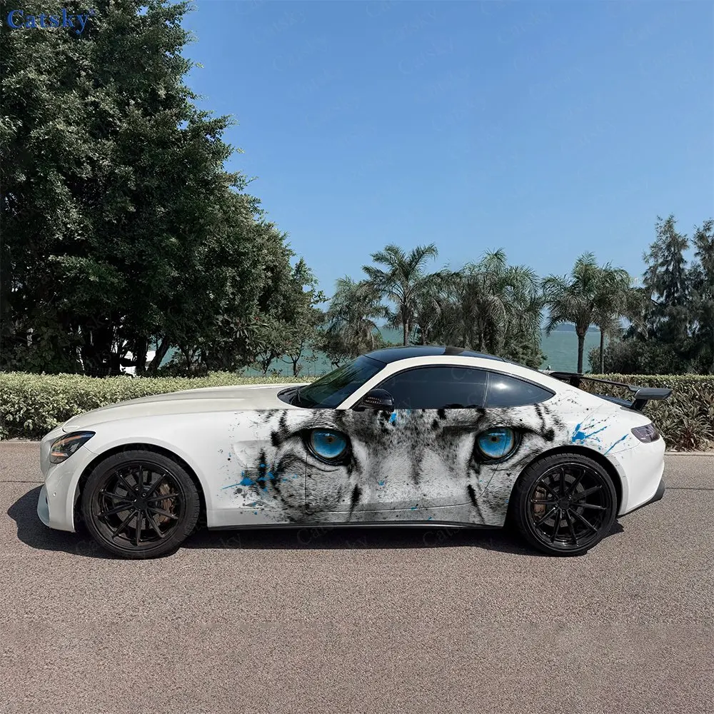 

2pcs Blue Eyed Leopard Car Sticker, Full Body Floral Decoration Covering Scratches, Waterproof Car Sticker. Car Vinyl Wraps
