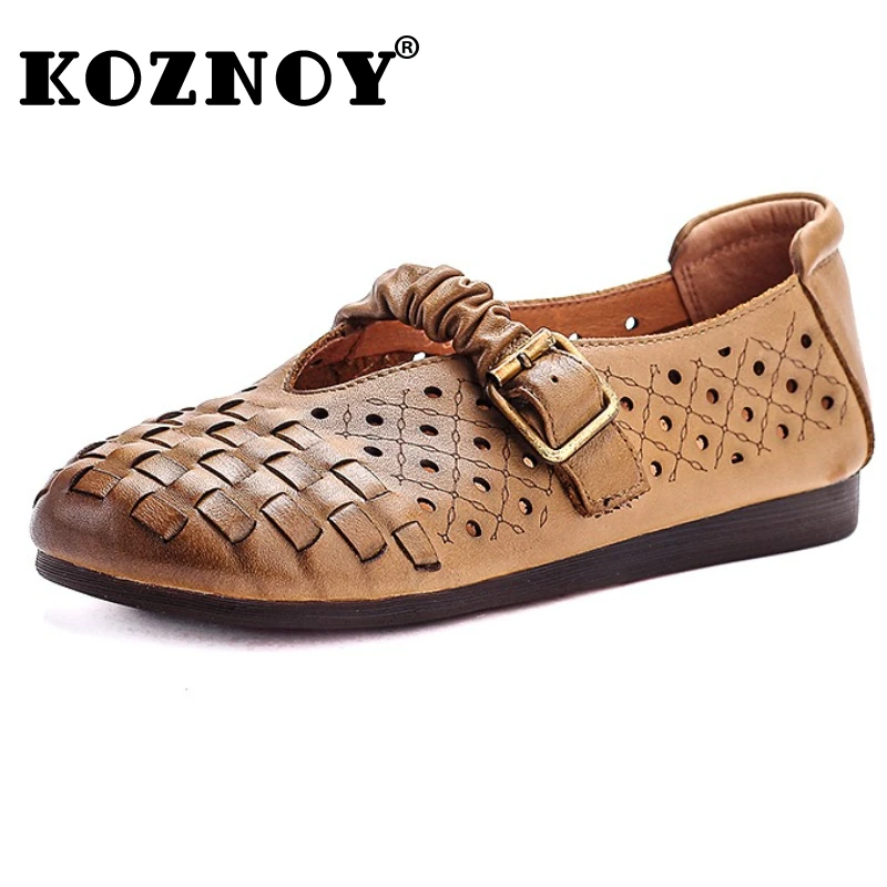 

Koznoy 2cm Genuine Leather Hollow Oxfords Shoes Platform Wedge High Brand Slip on Hollow Breathable Slipper Sandals Flats Women