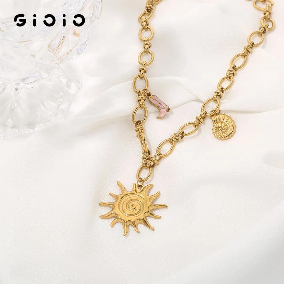 

GIOIO Sun Conch Stainless Steel Necklace Pendant Gold-Plated Waterproof Necklace For Women's Daily Fashion Jewelry Choker