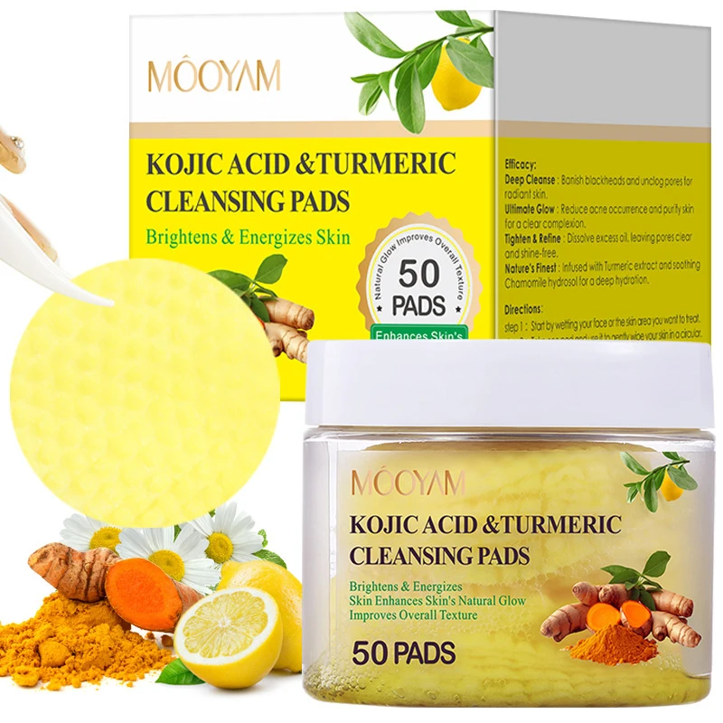 50PCS/Box Face Cleansing Sponge Professional Turmeric Kojic Acid Facial Cleansing Pads For Removing Dead Skin Skin Exfoliating