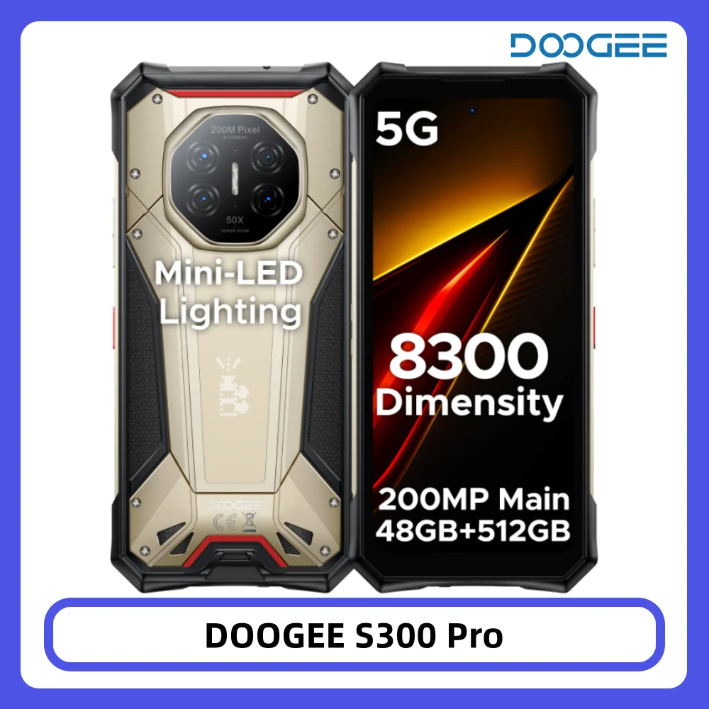 T�l�phone robuste DOOGEE S300 Pro 48 Go + 512 Go Dimensity 8300 Batterie 11000 mAh 66 W 6,78 pouces FHD+ 120 Hz Appareil photo 200 MP Android 16 Smartphone