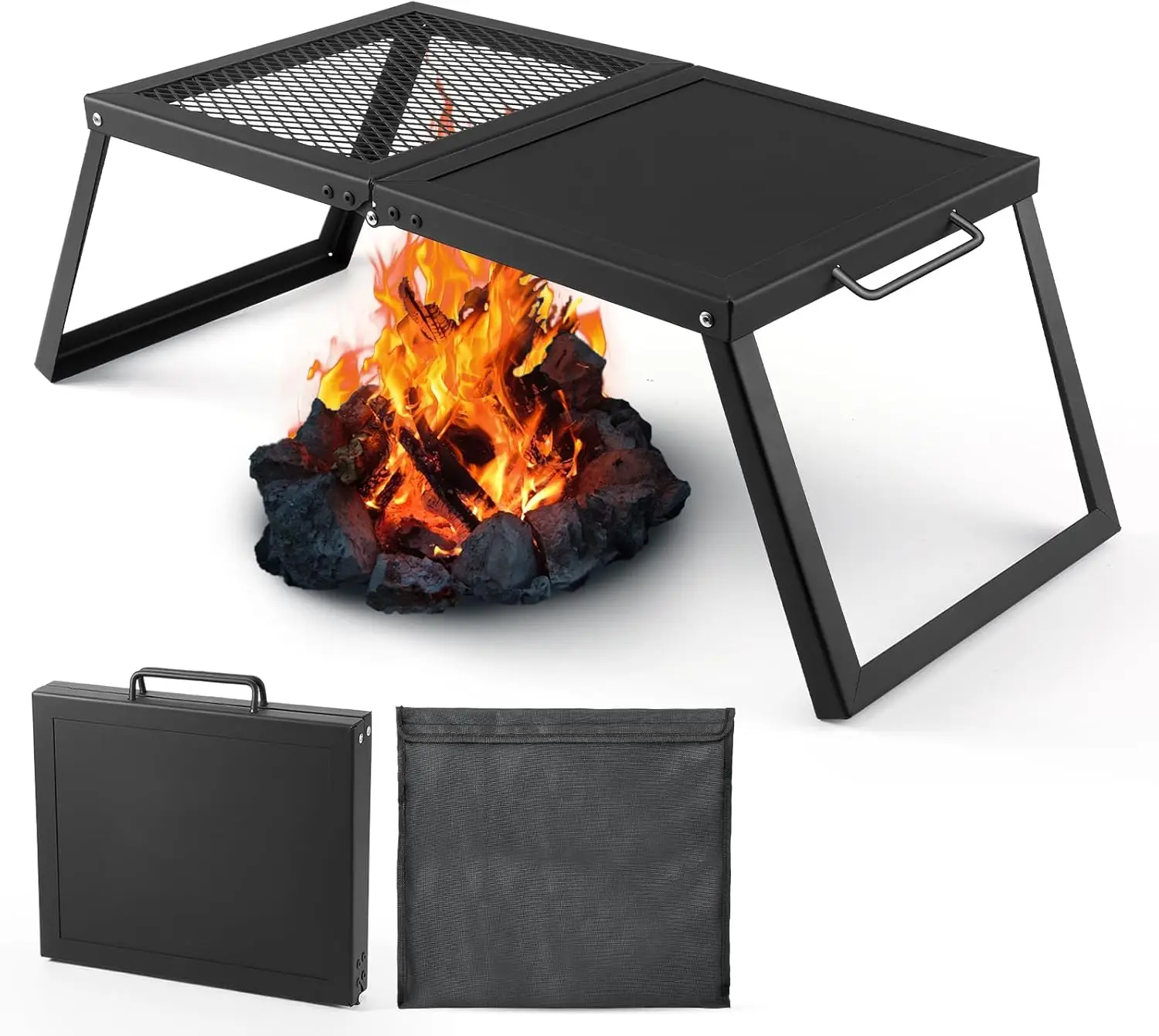 

Folding Campfire Grill, Heavy Duty Steel Mesh Grate with Folding Legs and Storage Bag, Portable Outdoor Cooking Grill