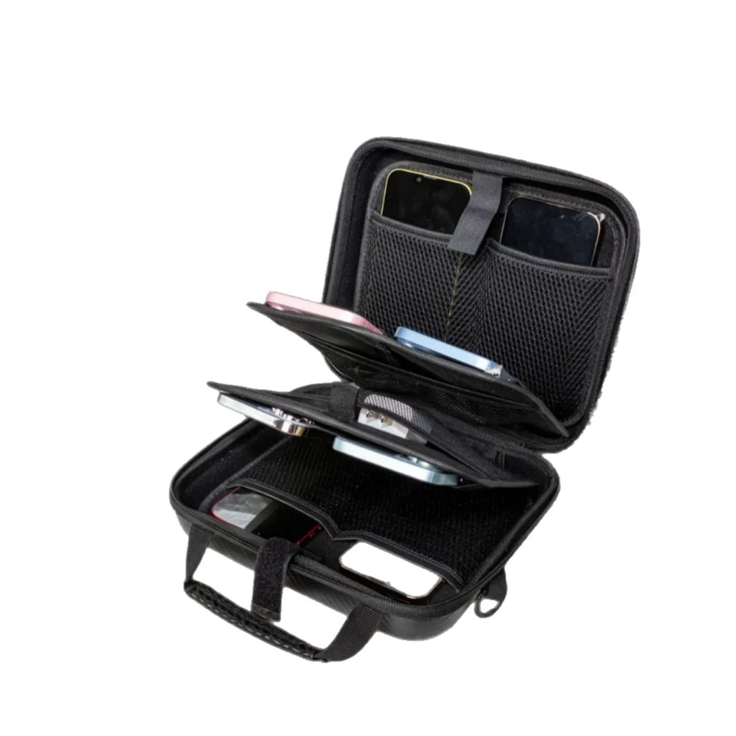 EVA Travel Organizer Bag with Hard Shell Protection for 8 Smartphones Including Elastic Dividers and Sturdy Carrying Handle