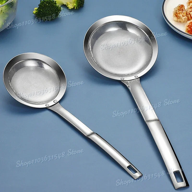 

New Filter Scoop Stainless Steel Fat Skimmer Spoon Fine Mesh Strainer Food Strainer With Handle Kitchen Oil Skimmer Strainer FU