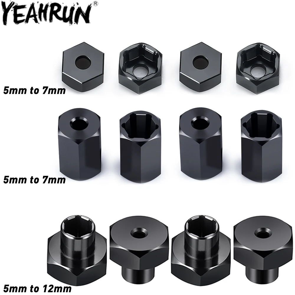 YEAHRUN 4 szt. aluminiowych adapterów piasty sześciokątnej 5 mm do 7 mm / 5 mm do 12 mm do WPL D12 2WD 1/10 RC Truck Upgrade Parts