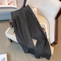 Pantalones de traje informales para mujer, Pantalón recto holgado y cómodo de negocios, color gris, talla grande, Otoño, 2024