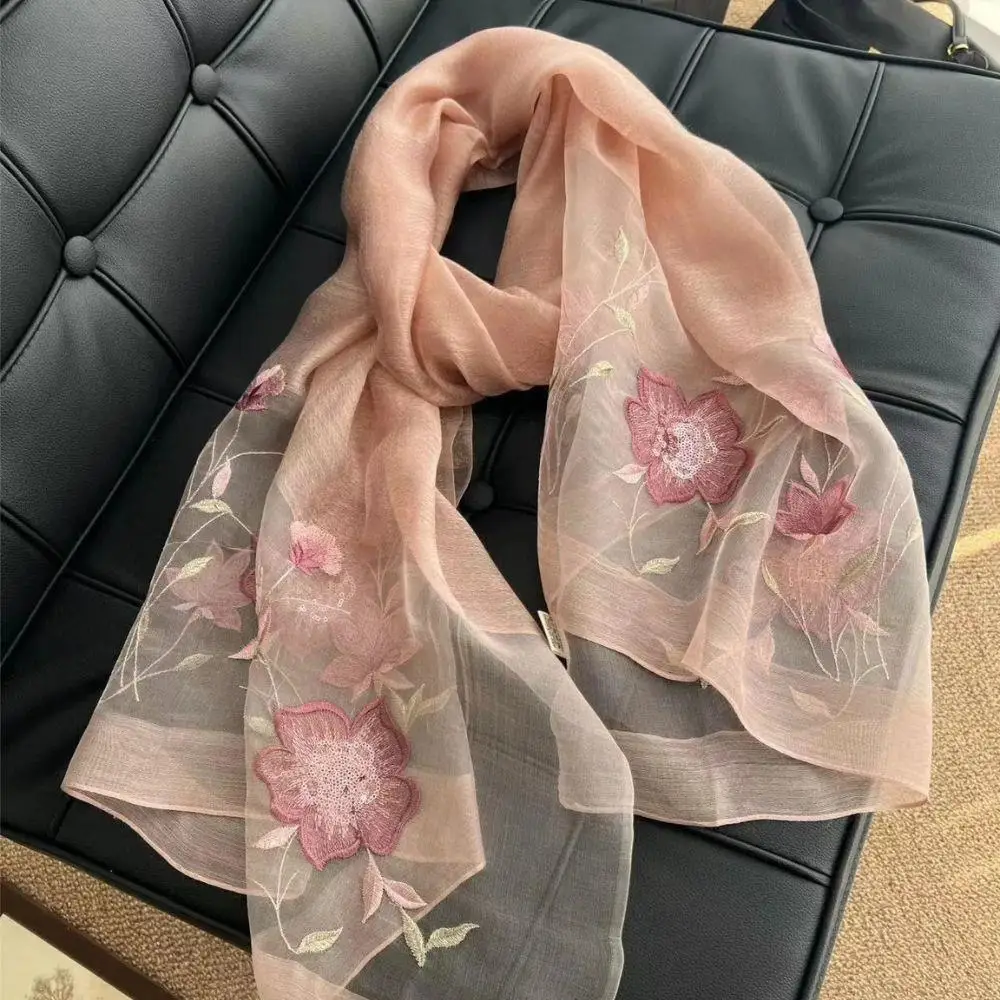 

Large Shawls Wraps Shiny Lace Floral Hijab Beach Sunscreen Headscarf Embroidery Flower Thin Scarves Four Seasons Luxury Shawl