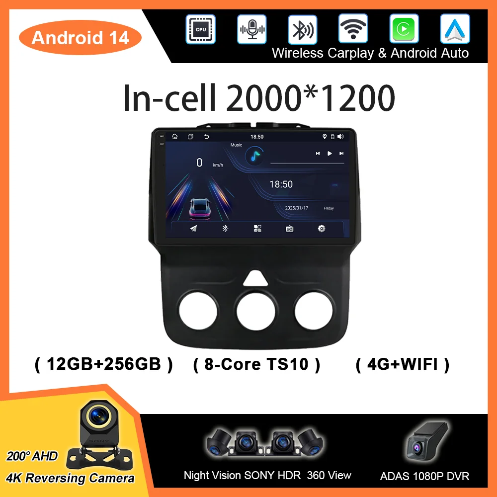 

Auto Radio For Dodge Ram 1500 2500 3500 2013-2018 Car Multimedia Video Player GPS Navigation Wireless Carplay Stereo NO 2Din DVD