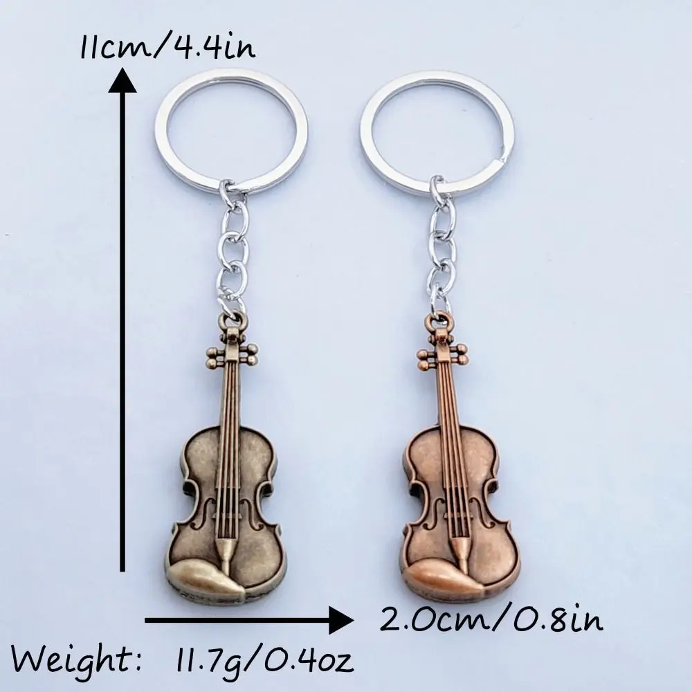 Copper Bronze Violin Key Chain Cello Mini Vintage Violin Keyring Classical Creative Musical Instrument Pendant Music Lovers