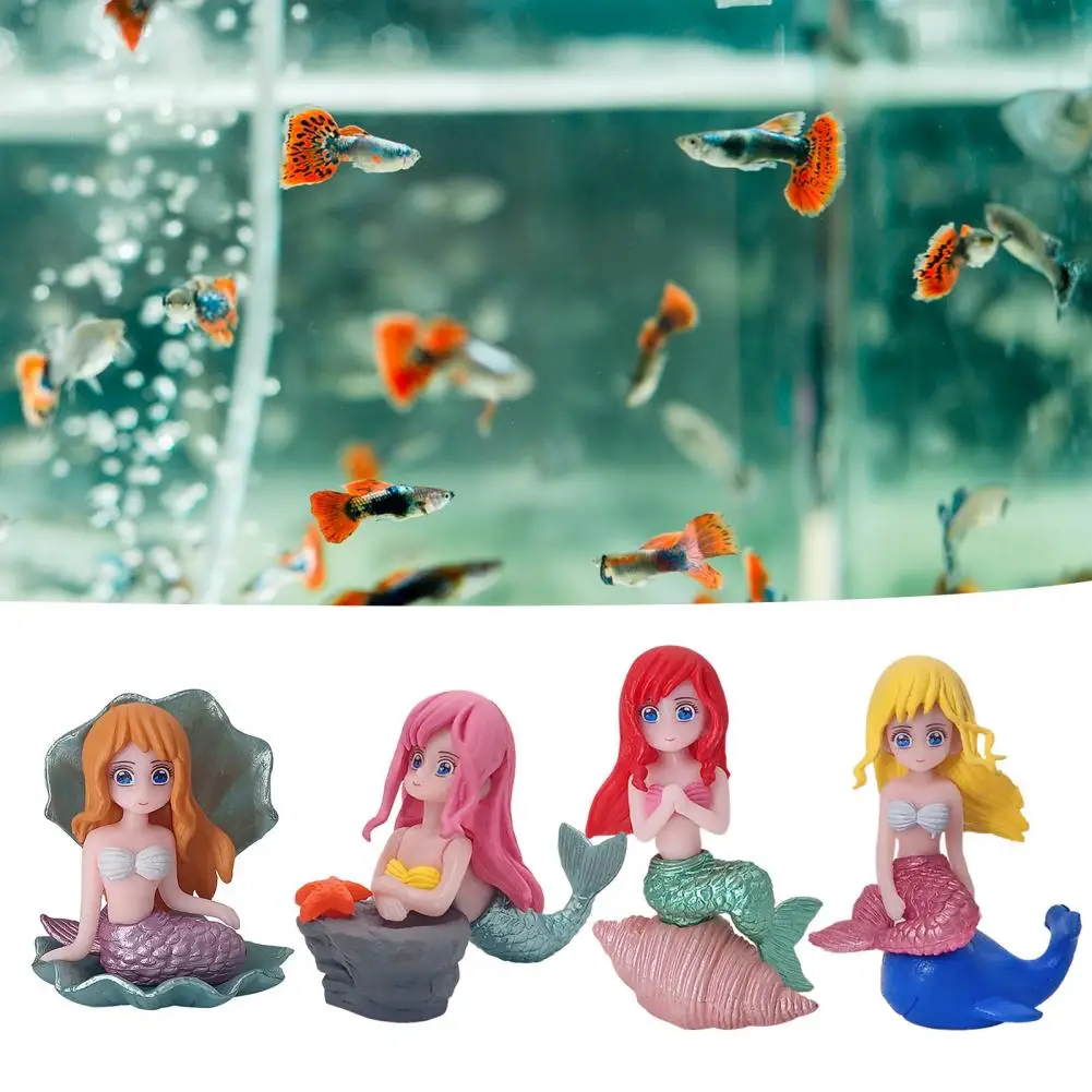 4Pcs Miniature Mermaid Figurine  Beautiful Artificial Fish Tank Decorations Toy Model  Hand Painted Mermaid Figurine