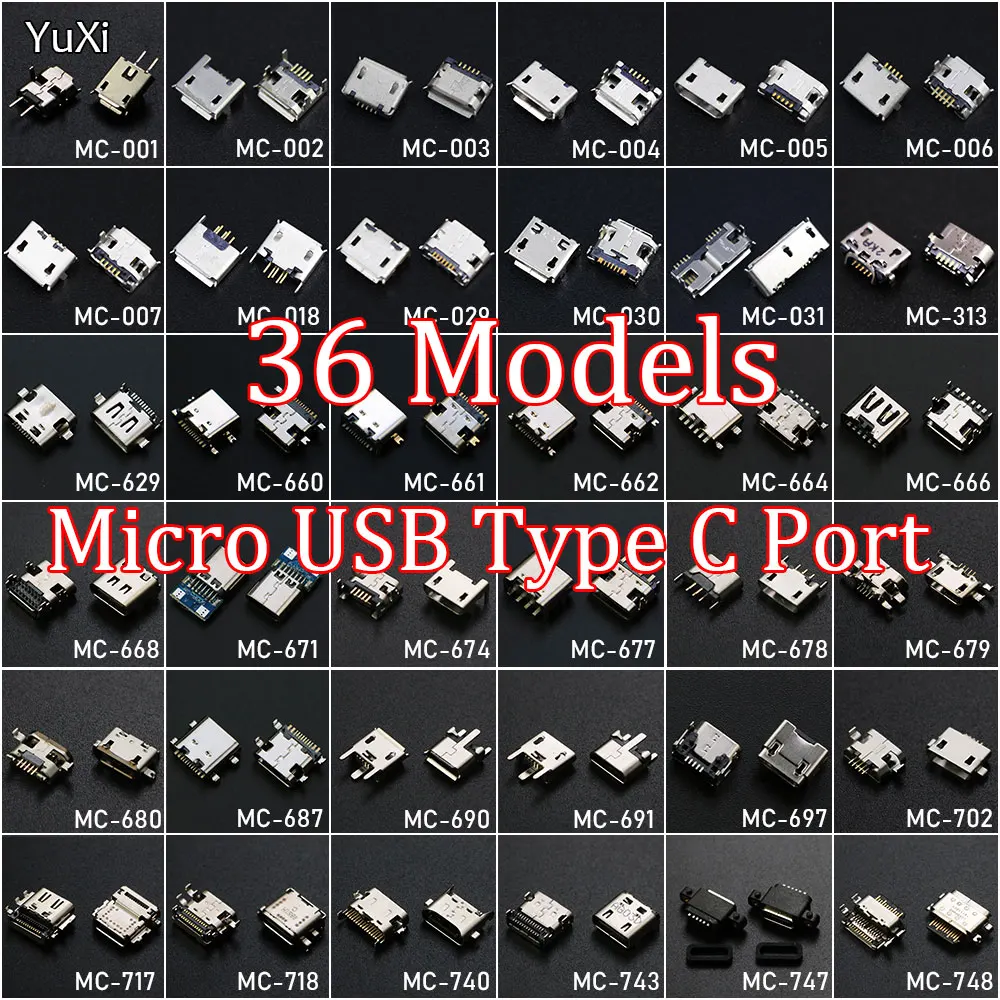 

36Models Micro USB Type C Connector Jack Charging Dock Port Plug Type-C Socket Micro USB Jack For Xiaomi Huawei Samsung SONY