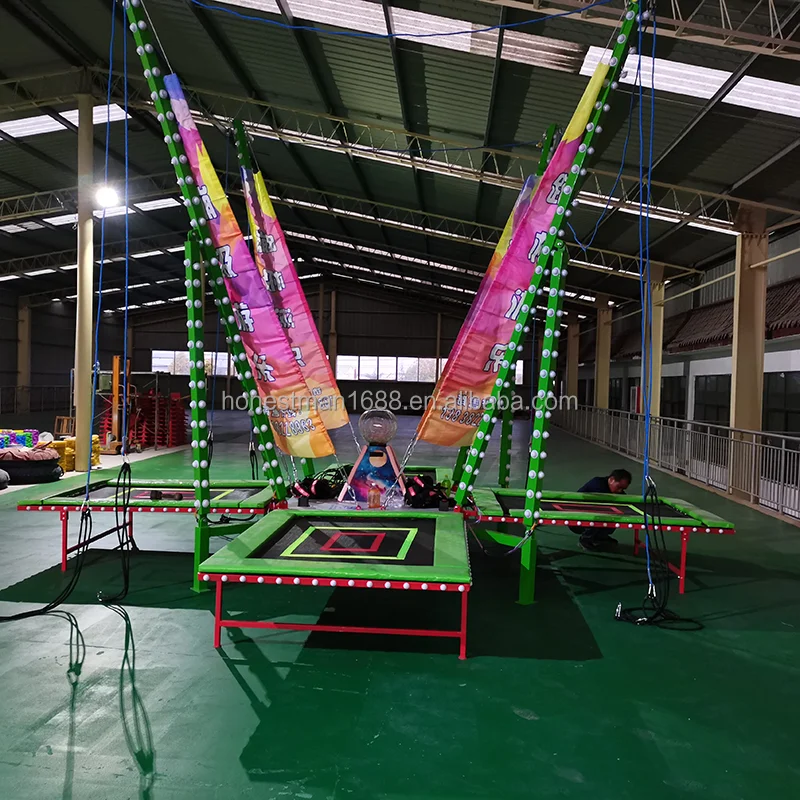 Indoor/Outdoor 4-Person with Mobile Trailer Lights Bungee Jumping Trampoline for Kids and Adults Salepromote sales
