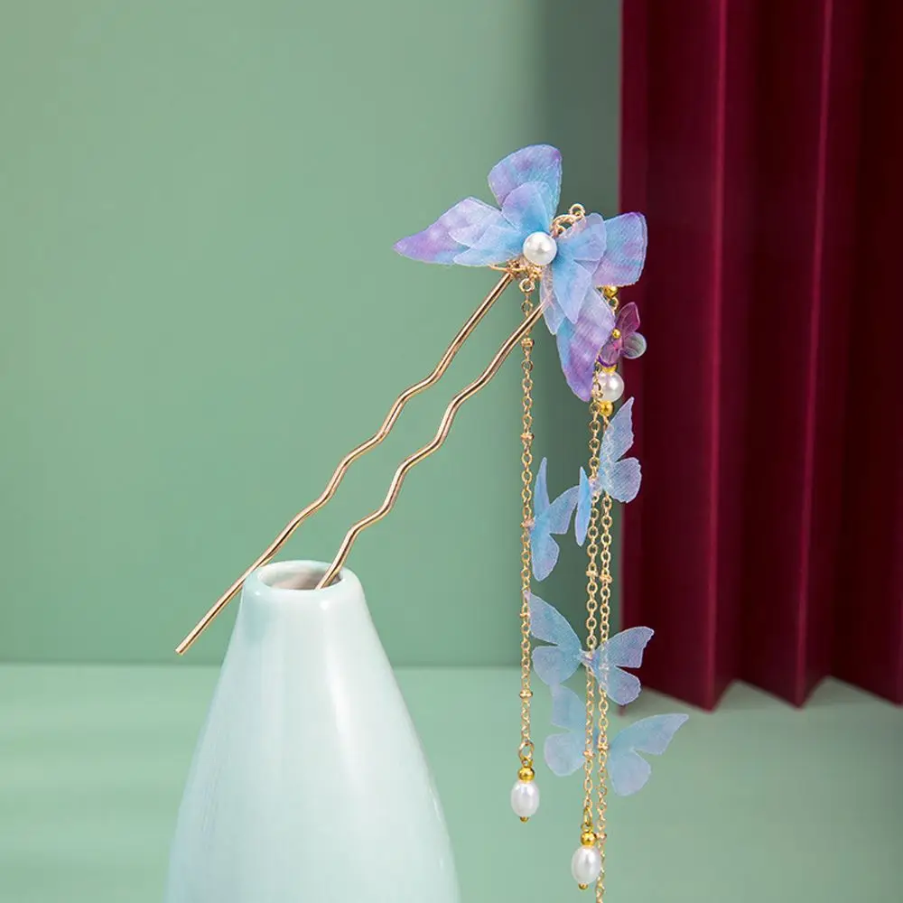 

Elegant Sweet Bridal Tassel Pearl For Girls Korean Style Hairpin Chinese Hair Fork Butterfly Women Hair Sticks