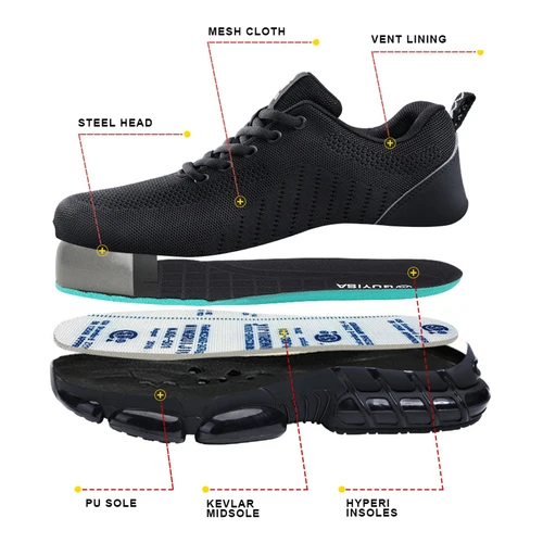 Imagen 2 del producto Zapatos de seguridad con punta de acero para hombres y mujeres, cómodos, transpirables, antideslizantes, zapatos de trabajo, zapatos protectores de seguridad, zapatillas cómodas ﻿