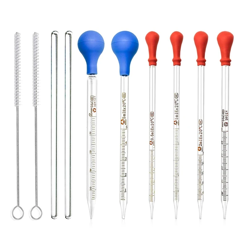 

Droppers Glass Droppe Drip Pipette Liquid Pipettes Set Clear Scale Measuring Pipettes for W/ Cleaning Brush for Laborato