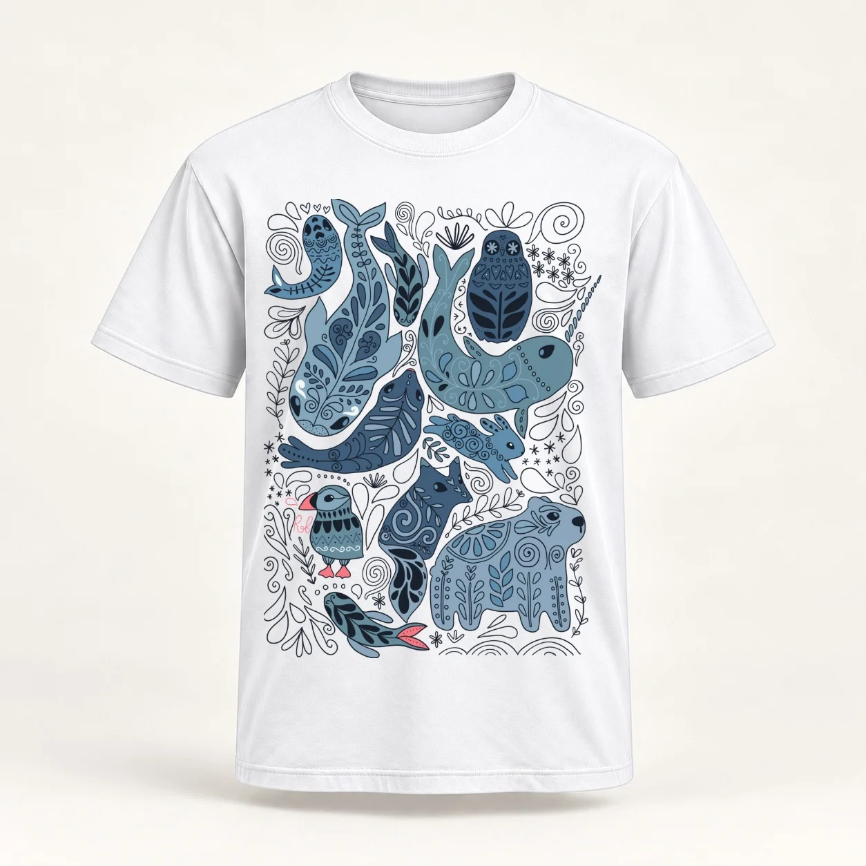 Arctic animals. Narwhal, polar bear, whale, puffin, owl, fox, bunny, seal. T-Shirt anime t shirts oversize T-Shirt