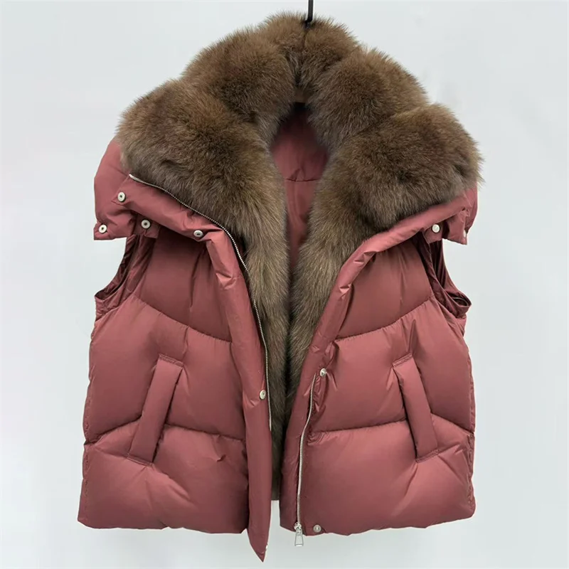 Women's winter jacket 2025 New true fox fur collar hooded down coats windproof and warm thick coat Detachable hat down jacket