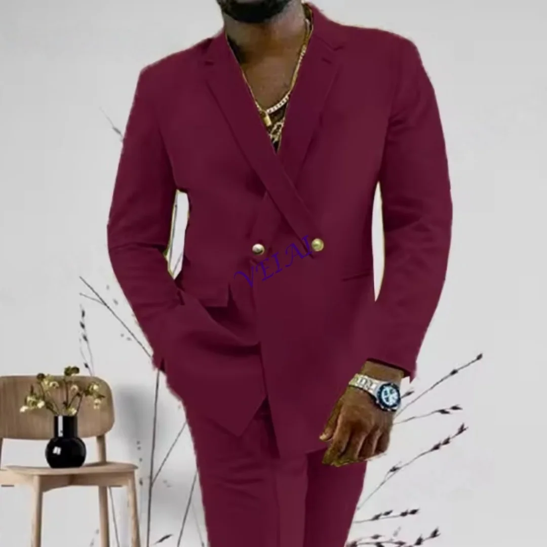 

CustomizedCross Lapel Design Men Suit Orange 2 Pieces Male Jacket Pants Custom Fashion Groom Wedding Suit Tuxedo Blazer Pants