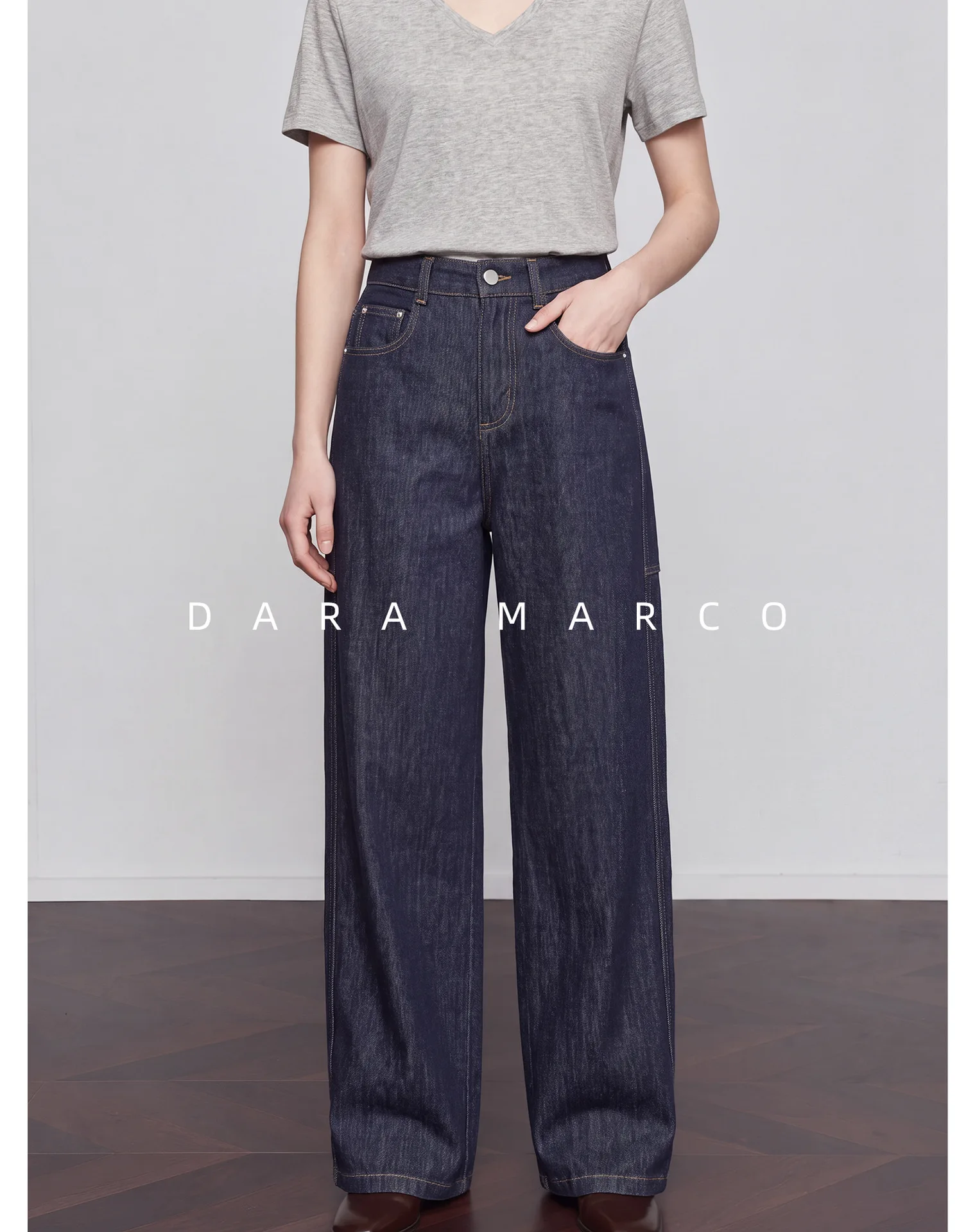 Women's Vintage High Waist Banana Jeans, Loose Wide Leg Denim Trousers, Hip Coverage Slimming Casual Dark Blue Long Pants