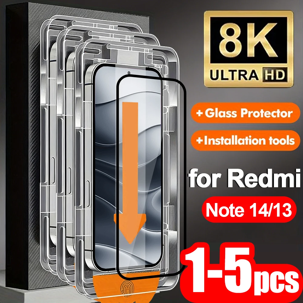 1-5PCS Screen Protector For Xiaomi Redmi Note 13 Pro 5G 14 12 11 10 15C 15 14C 13C 12C 10C 9 8 7 9s Easy Install Tempered Glass