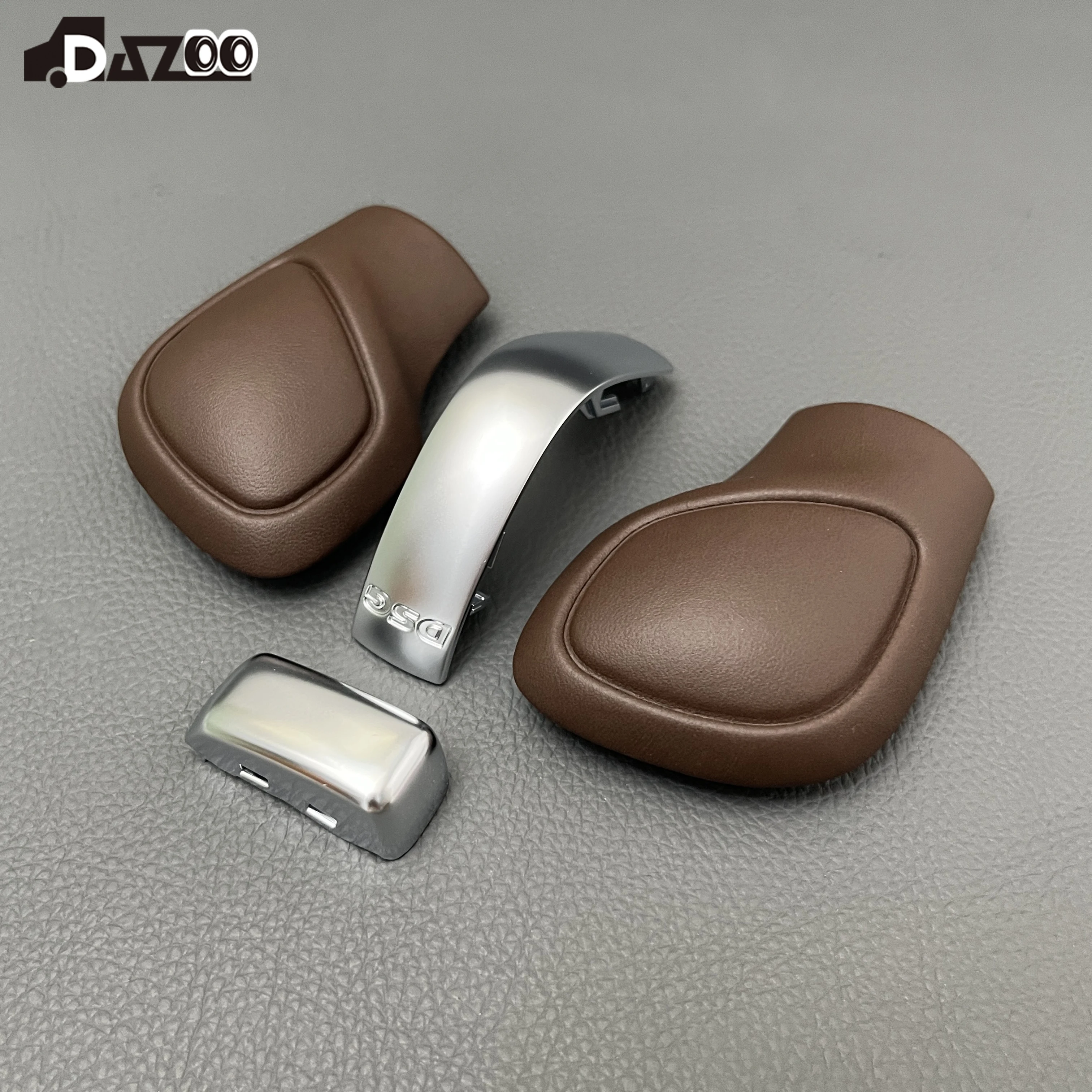 Chrome Matte With Brown Leather DSG Gear Shift Knob Side Cover DSG For VW Golf 6 7 R GTI Passat B7 B8 CC R20 Jetta MK6 GLI