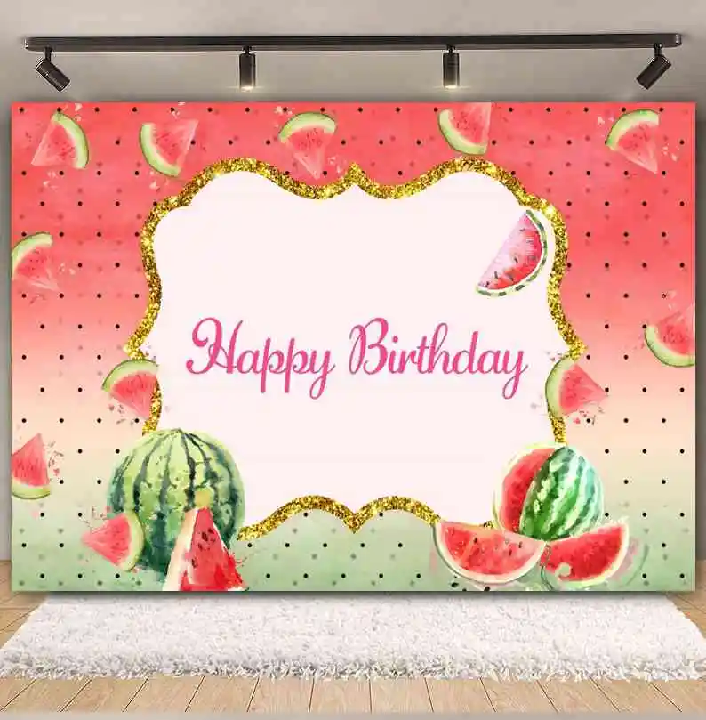 Watermelon Theme Backdrop For Photography Pink Watermelon Fruit Newborn Baby Shower Decor Background Banner Photo Studio Props