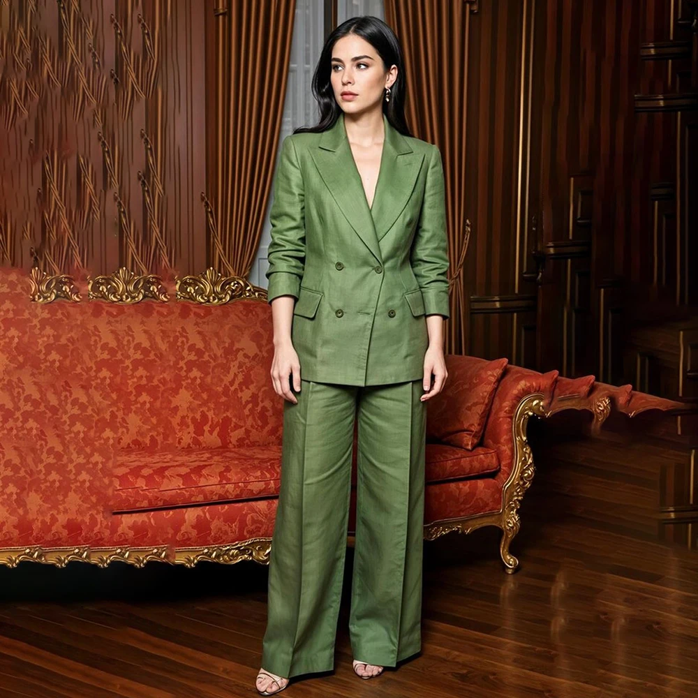 

Double Breasted Women's Suits Formal Regular Length 2 Piece Jacket Pants Full Sets Customzied Female Clothing Costume