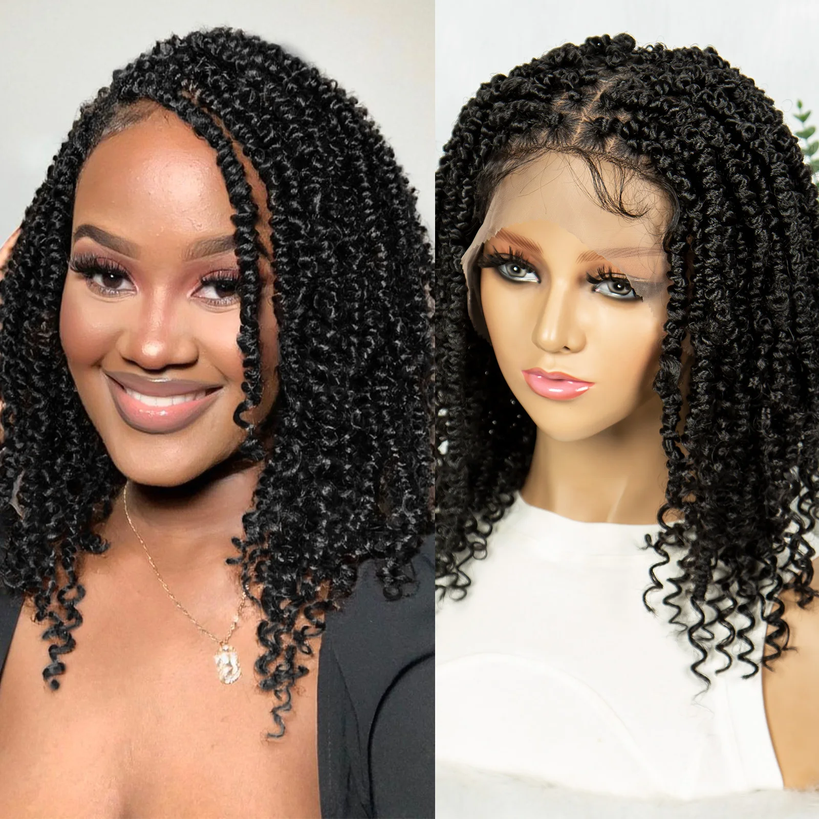 Peluca delantera de encaje sintético, pelucas trenzadas retorcidas de encaje completo, peluca de pelo con trenzas, peluca de pelo para mujeres negras