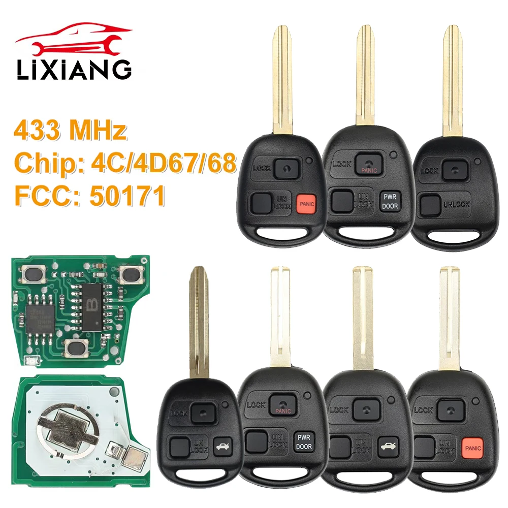LIXIANG 50171 433MHz 4C/4D67/4D68 Chip Car Remote Key For Toyota Land Cruiser Prado RAV4 Kluger Previa FJ Cruiser Tarago Lexus