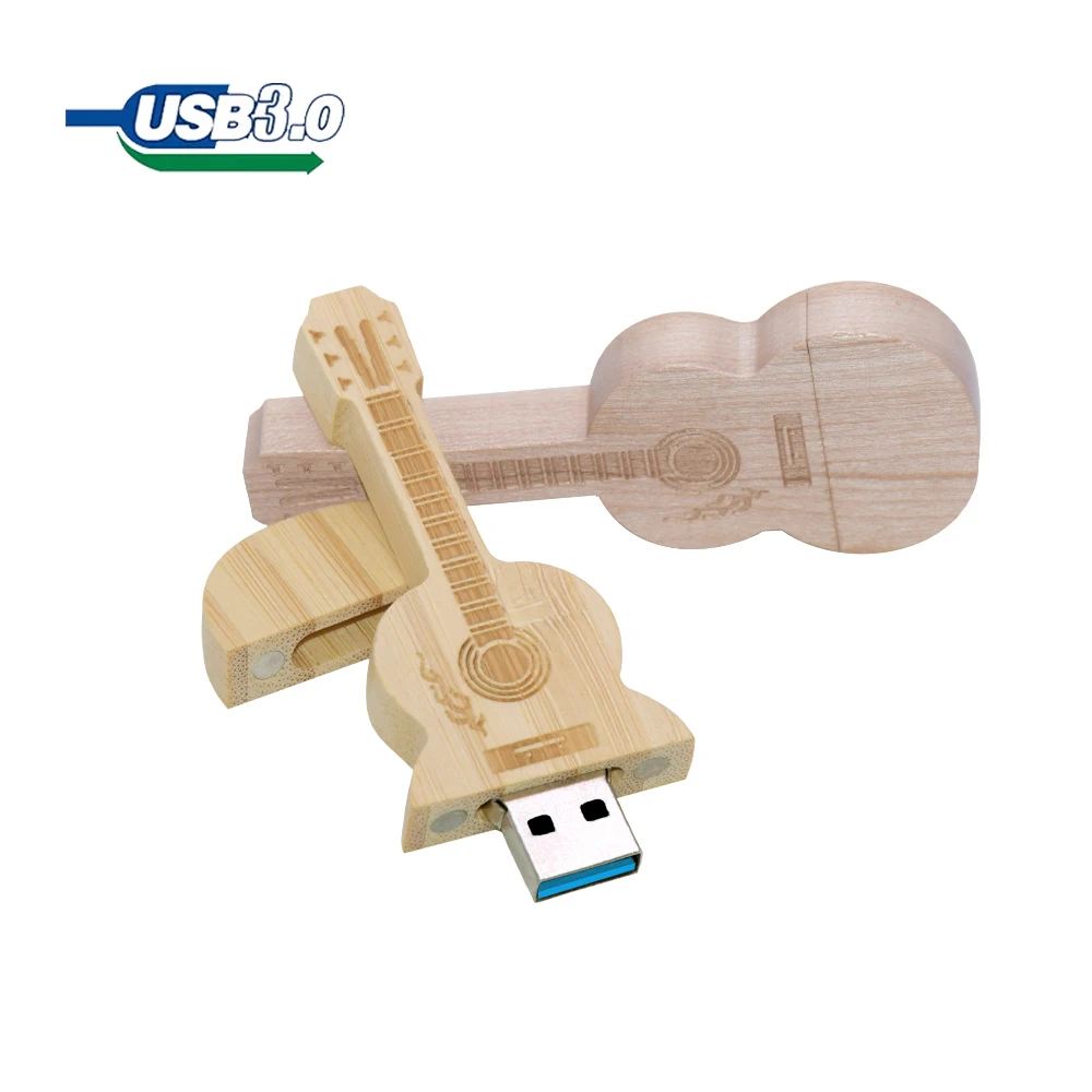 50pcs/lot customized wooden guitar pen drive3.0 usb flash drive memory Stick 8GB 16GB pendrive 32GB 64GB 128GB Cle usb Free Logo