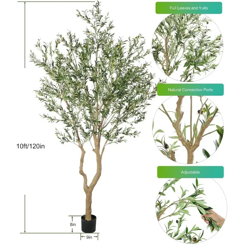 ต้นมะกอกปลอมสำหรับ10FT (120in) ต้นมะกอกผ้าไหมเทียมของจริงต้นมะกอกปลอมสำหรับใส่ในบ้านมีสีเขียว