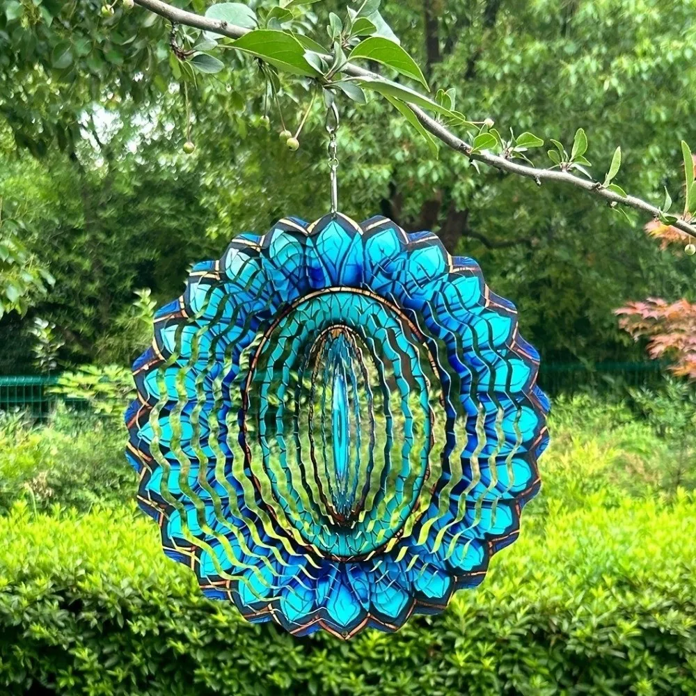 Creative Metal Mandala Wind Spinner Blue Eye Hanging 3D Wind Spinner Decorative Metal Wind Chime Gifts