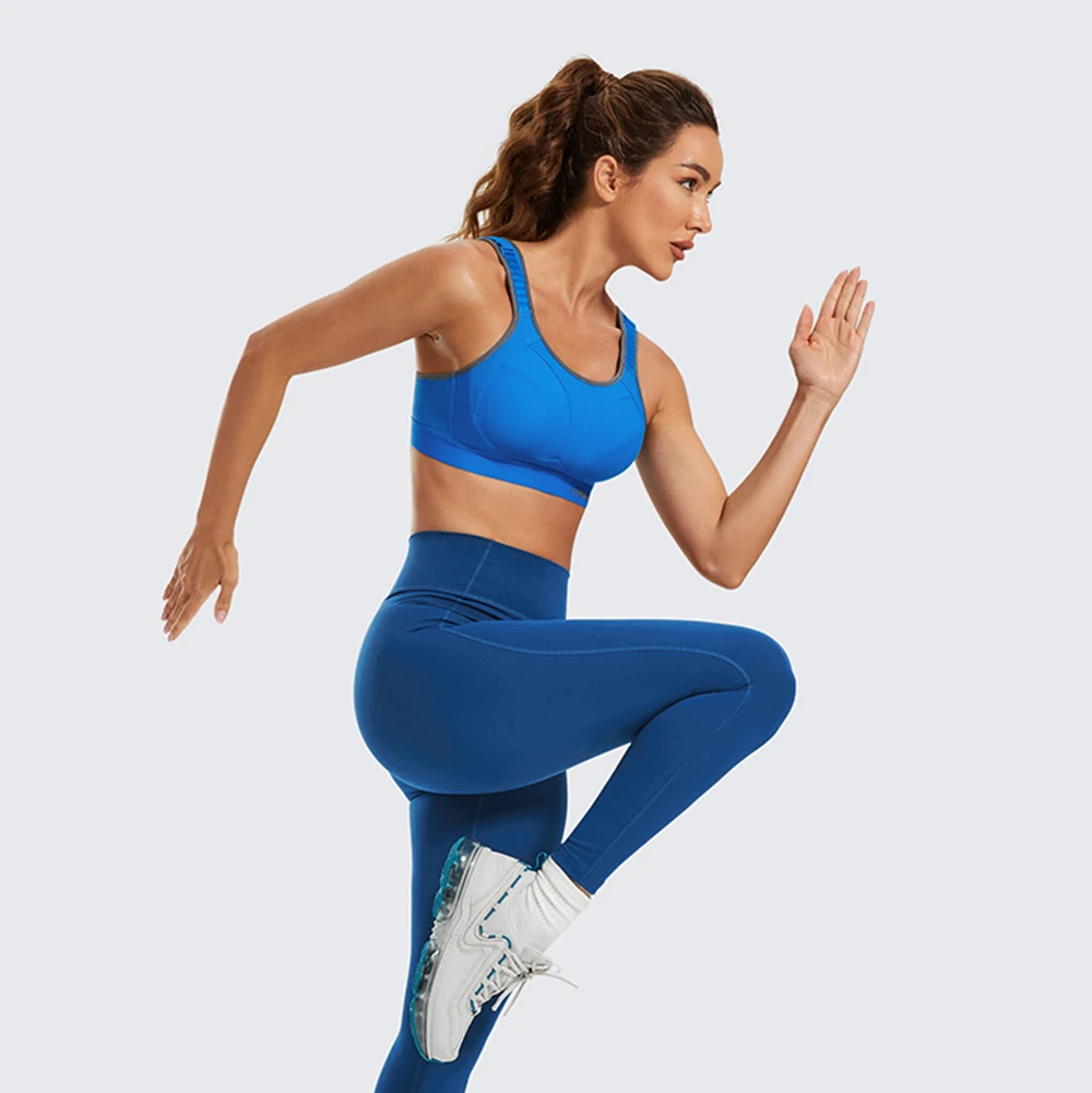 Women Blue High Impact Sports Bras Wireless Adjustable Straps Non-Padded Workout Bra Black Exercise Train Outdoor ropa interior