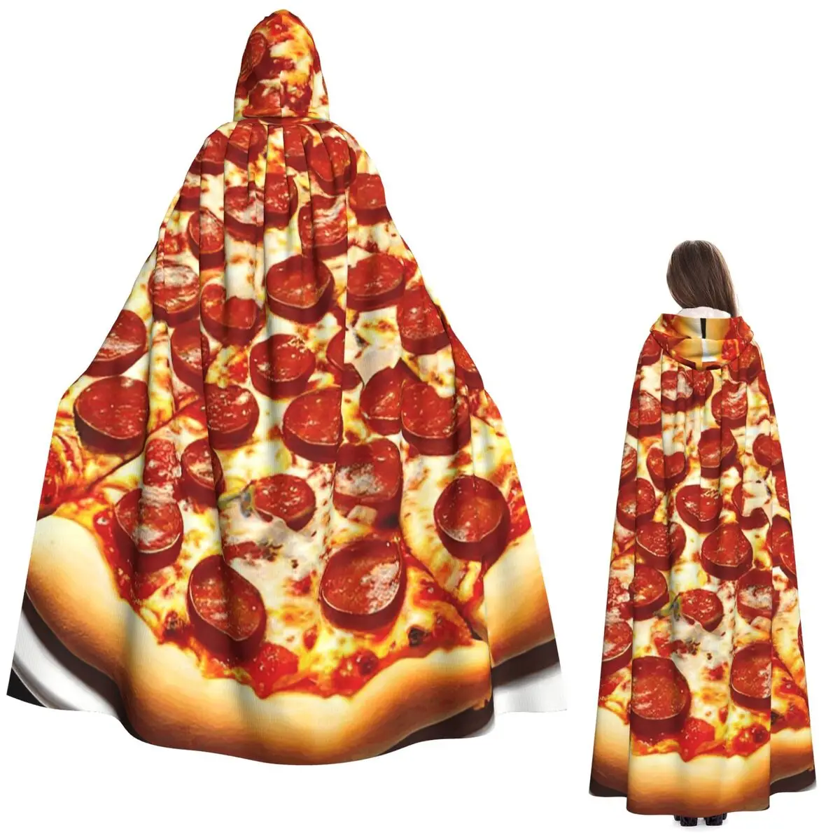 بيبروني بيتزا عباءة طويلة مقنعين الساحرة القرون الوسطى زي تأثيري كيب هالوين مصاص دماء الكبار للجنسين #1