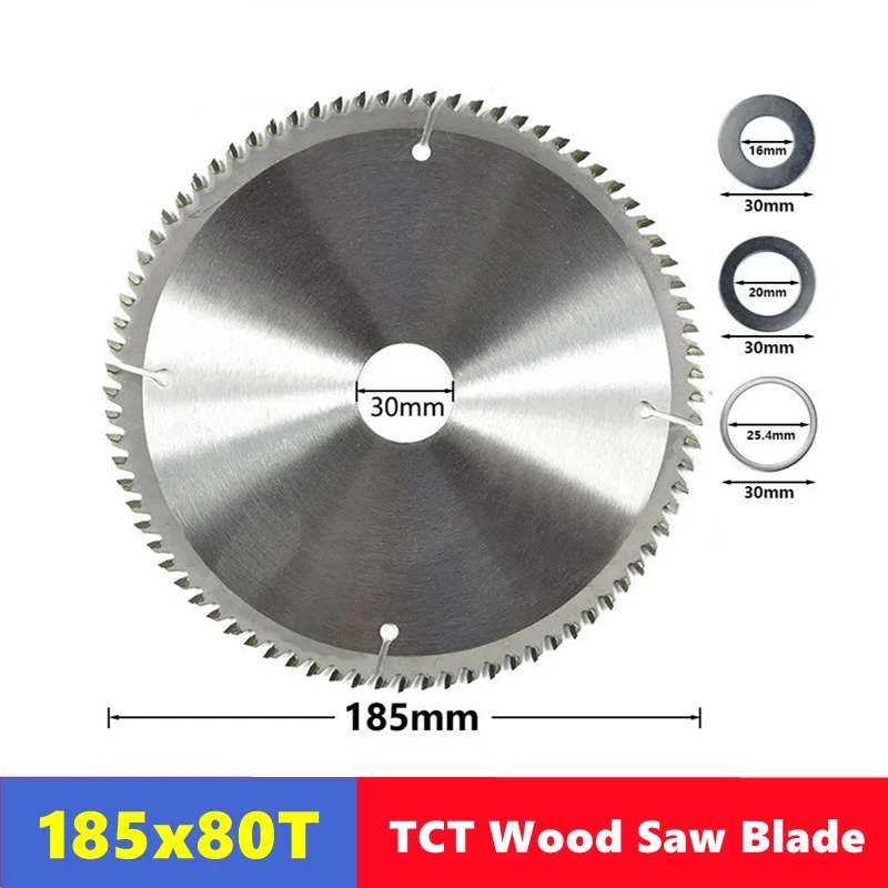 185mm TCT wood circular saw blade with 80 teeth and a circular aperture of 30mm. Hard alloy TCT saw blade for wood cutting disc