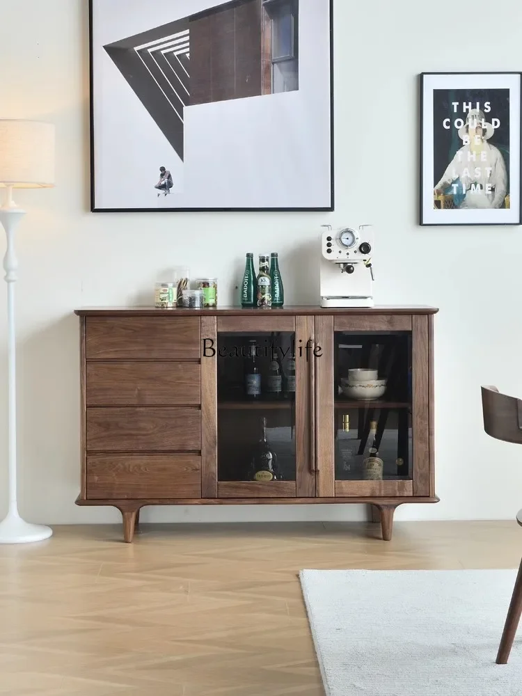 

FG44North America Black Walnut Wooden Liquor Cabinet Living Room Solid Wood Display Cabinet Made of Glass