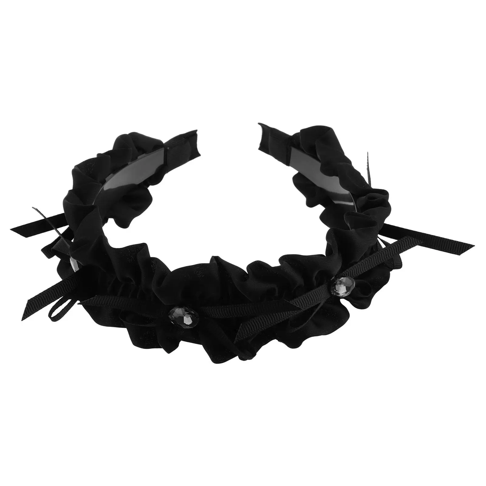 Wide Black Bowknot Rhinestone Headband Elegant Ruffled Hairband for Women Wedding Party Everyday Wear Black Bow Headband