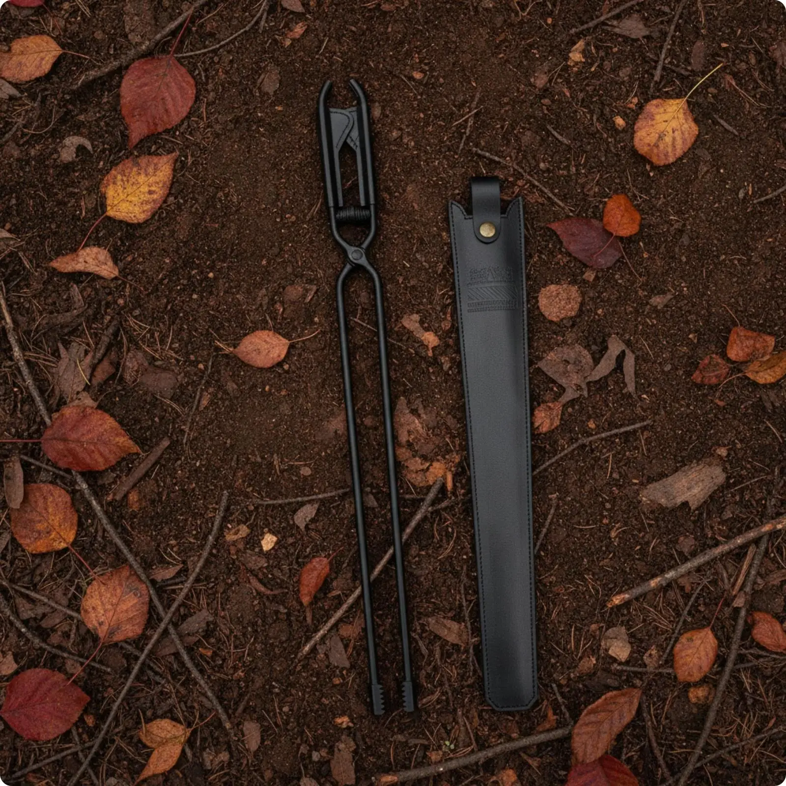 Fire Tongs with Leather Sheath Spring-Loaded Fire Tongs Log Grabber Long-Handled Heavy-Duty for Campers, Camping