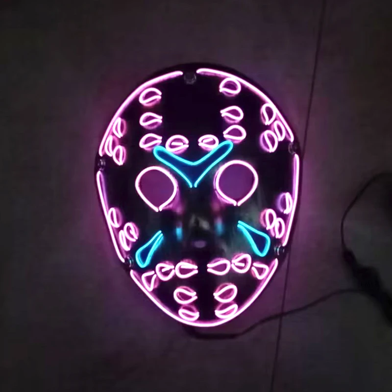 ฮาโลวีนผสมสี Light Up หน้ากากเรืองแสง Jason หน้ากากนีออนหน้ากากสยองขวัญสําหรับคอสเพลย์ Jason Voorhees props หน้ากากบ้านผีสิง