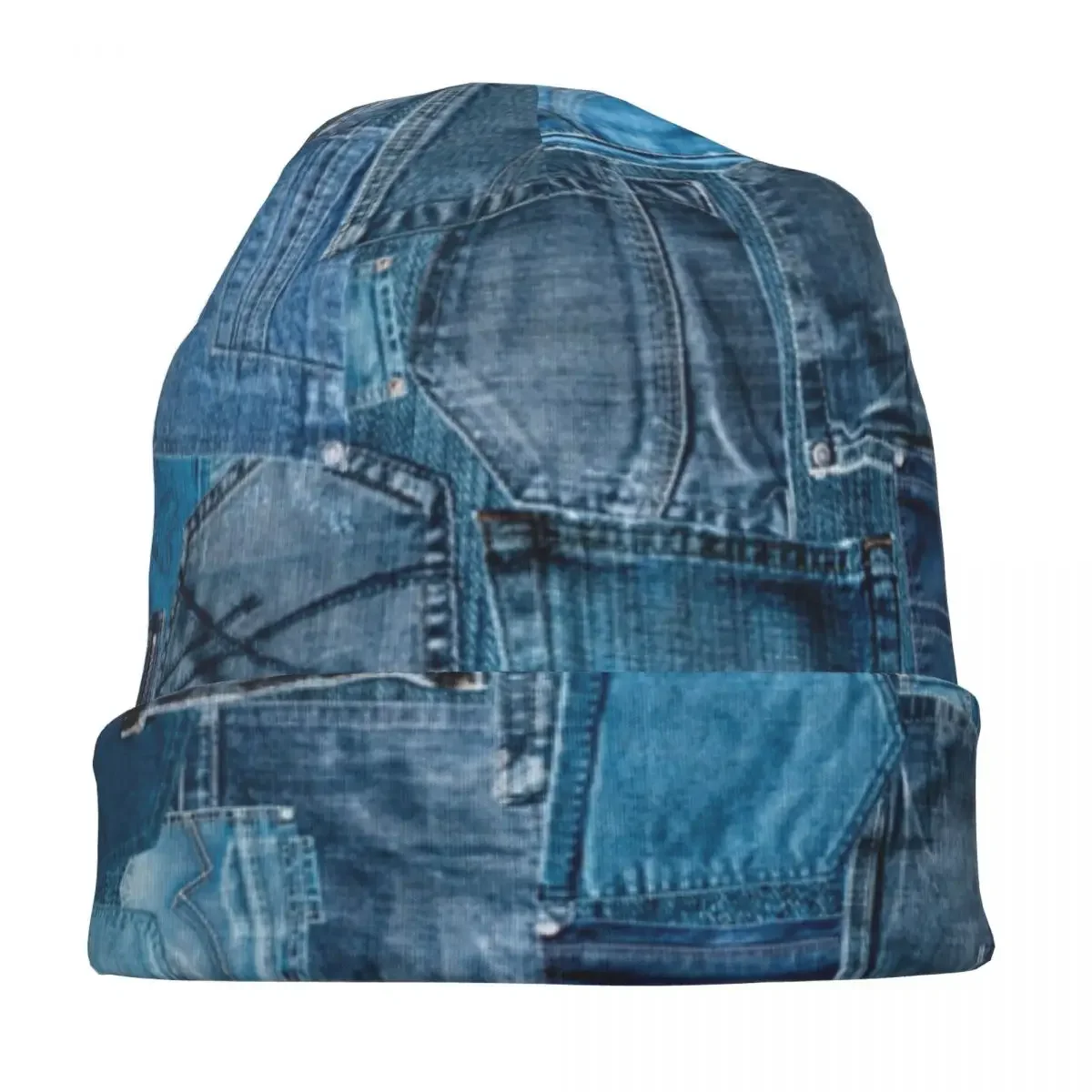 Blue Denim Jeans Pocket Patchwork Bonnet Hat Goth Street Skullies Beanies Hats Men Women Knitted Hat Warm Thermal Elastic Cap