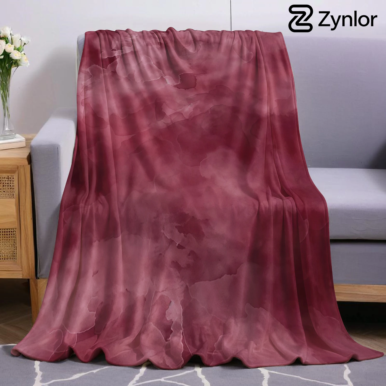 Burgundy Watercolor Wash Christmas Fleece Throw Blanket Soft Warm Cozy Xmas Home Decor for Bed Sofa Couch Holiday Present