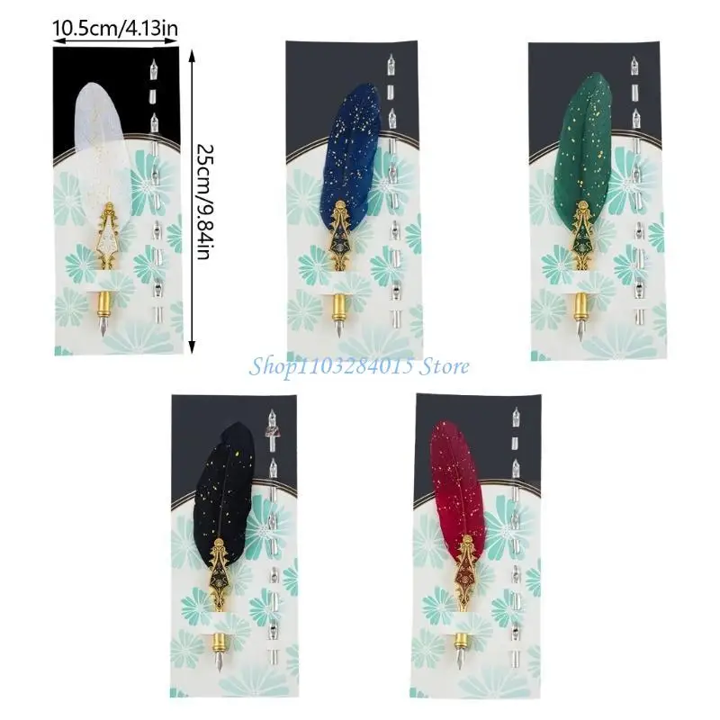 R6FF Antique Quill Pen Set, Beginner Dip Pen Set with 5 Replaceable Tips