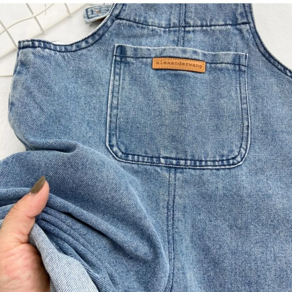 New Kid Boys Overall Girls Denim Strap Pants Solid Color Trousers Spring Autumn New Casual Cargo Pant Fashion Clothing 2-8 Years