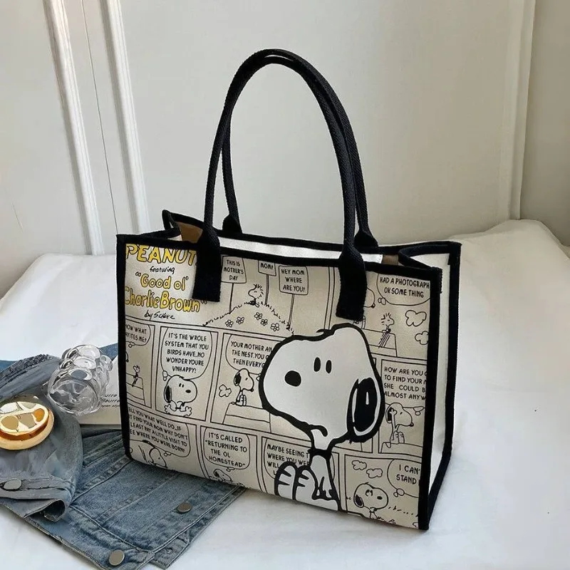 

Модная универсальная сумка-шоппер Snoopys Kawaii Cartoon Canvas Bag с большой вместимостью, милая повседневная сумка через плечо, подарки