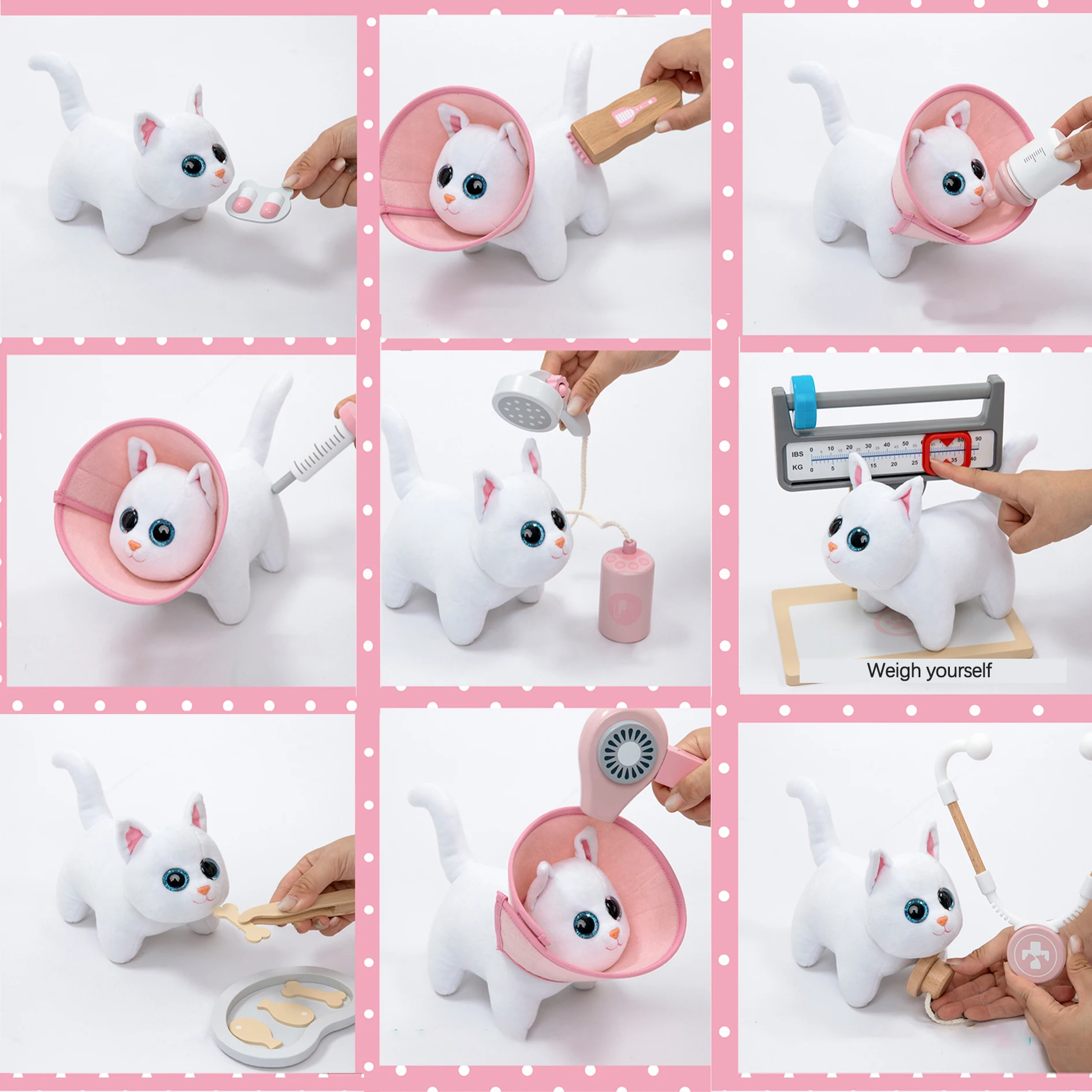 Wooden Pink Pet Vet Pretend Play Toy Set -Suitable For Children's Imaginative Role Play Developing Empathy And Fine Motor Skills