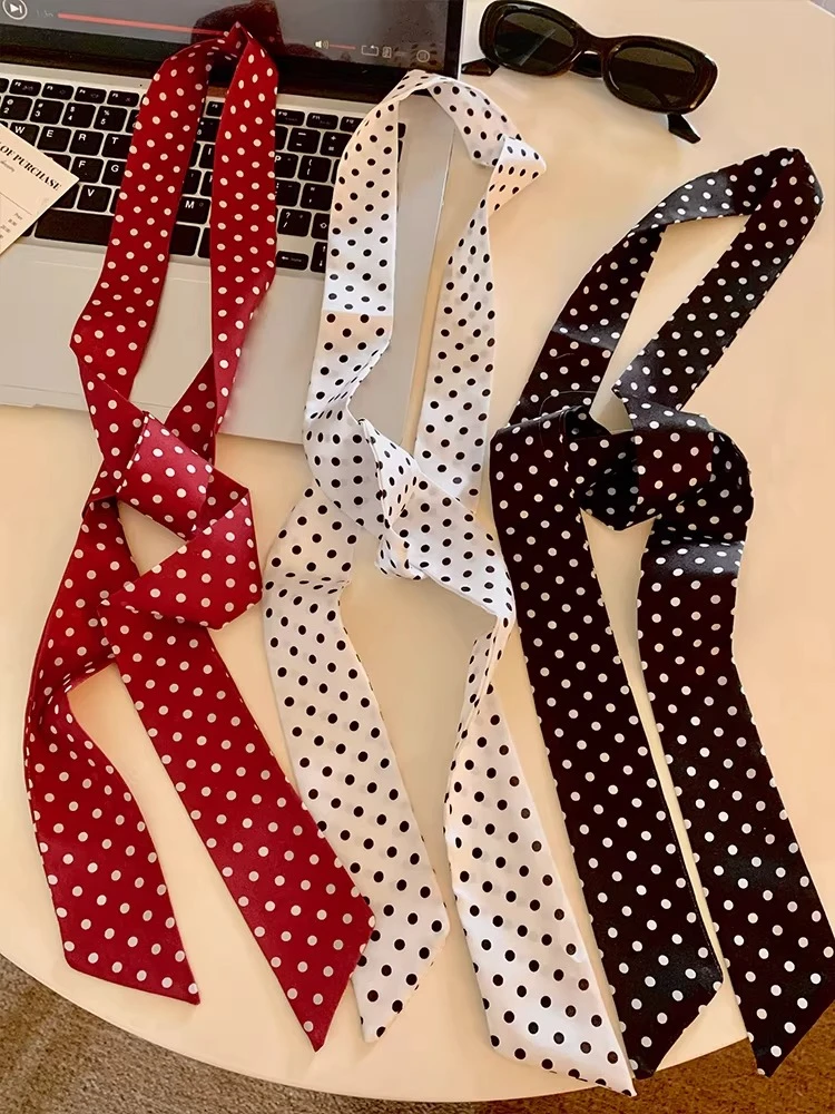 New Fashion Women's Polka Dot Simple Narrow Long Scarf Satin Ribbon Headbands Bag Tie Korean Style Versatile Fashion Accessories image 6